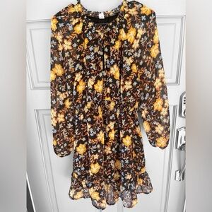 Old Navy Black Floral Blouse Orange Yellow, Shabby Chic, Women’s Sz XS